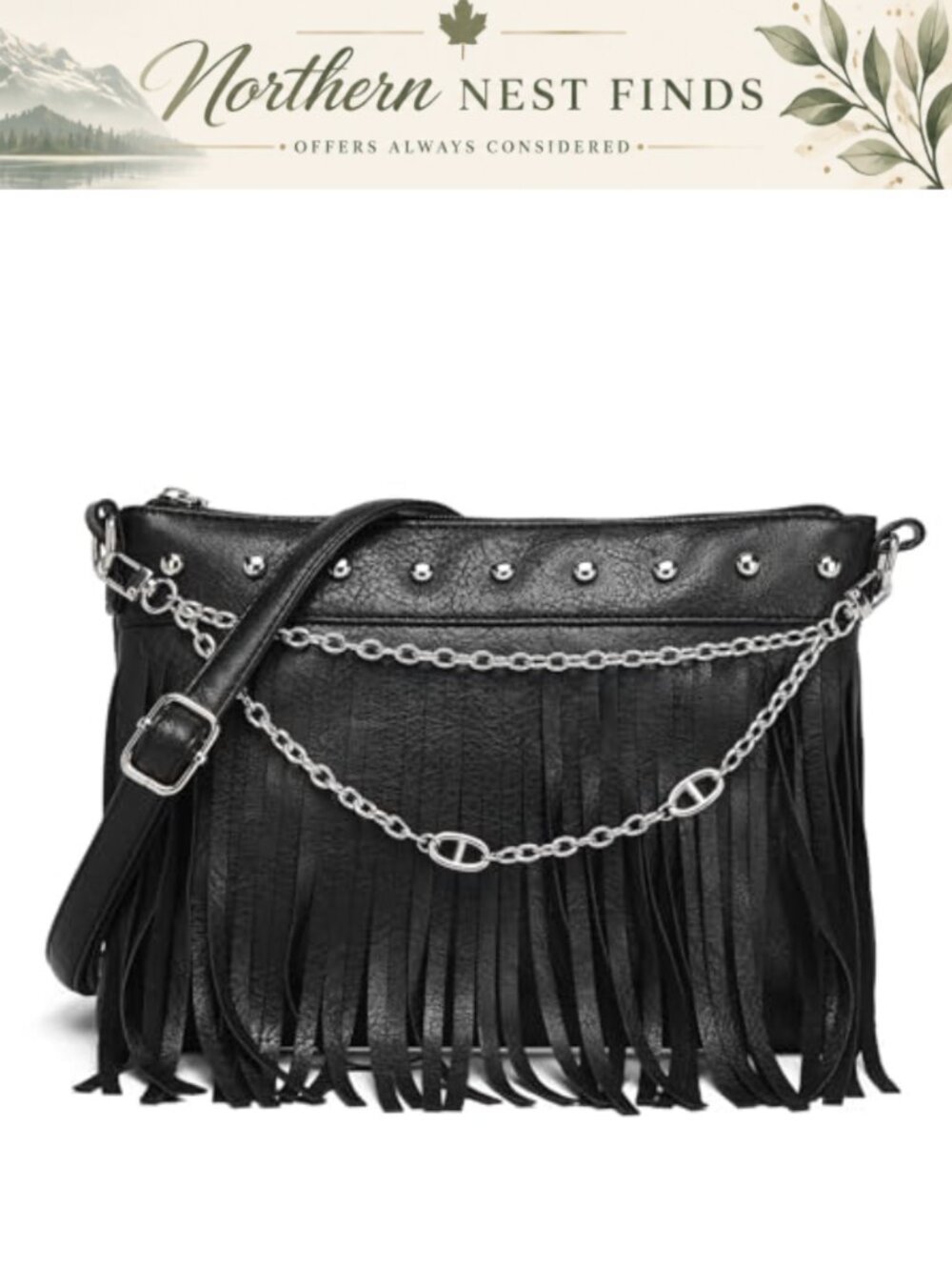 Vegan Leather Fringe Crossbody Bag Boho Western Sling Purse Fringe Tassel